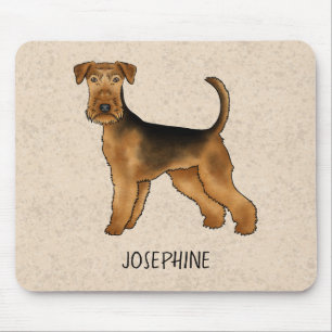 Airedale Terrier Süßer Cartoon-Hund und Name Beige Mousepad