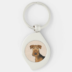 Airedale Terrier Süßer Cartoon-Hundskopf auf Beige Schlüsselanhänger