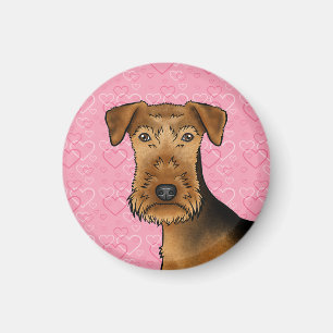 Airedale Terrier Süßer Hundekopf auf rosa Herzen Magnet