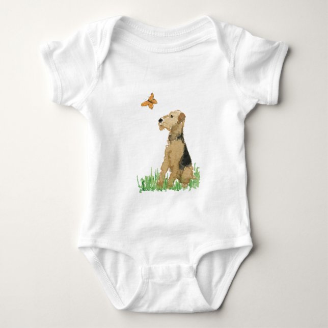 Airedale Terrier u. Schmetterling Baby Strampler (Vorderseite)