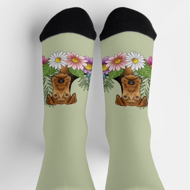 Airedale Terrier und farbenfrohe Sommer Blume Grün Socken (Oben)