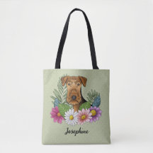 Airedale Terrier und farbenfrohe Sommer Blume Grün