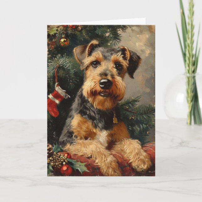 Airedale Terrier Vintag personalisierte Weihnachte Feiertagskarte (Vorderseite)
