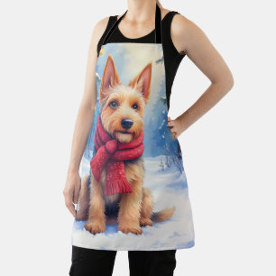 Airedale Terrier Wasserfarbe Weihnachten Schnee Schürze