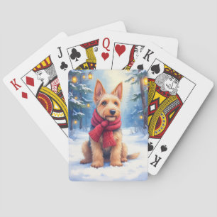 Airedale Terrier Wasserfarben Weihnachten Schnee Spielkarten