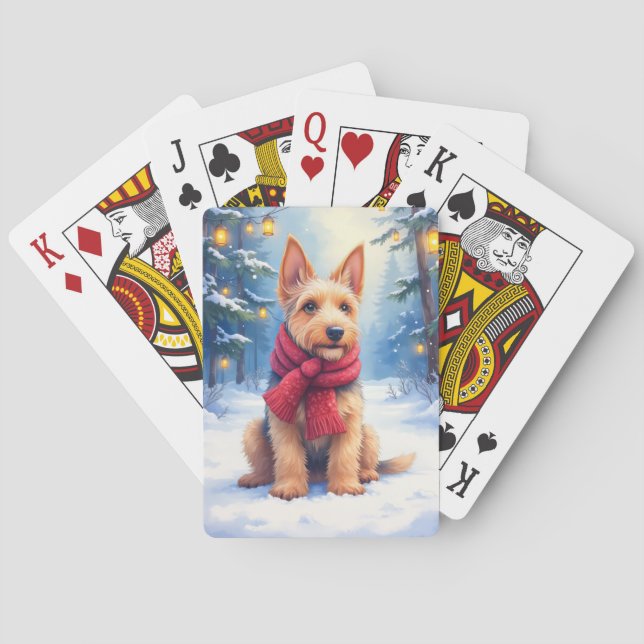 Airedale Terrier Wasserfarben Weihnachten Schnee Spielkarten (Rückseite)