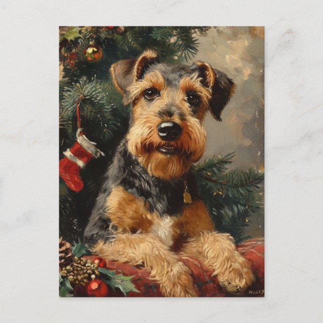 Airedale Terrier Weihnachten Postkarte (Vorderseite)