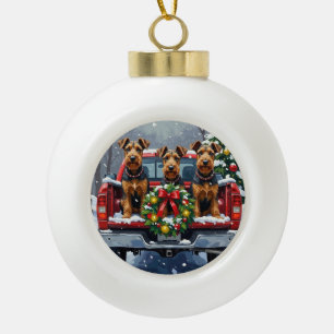 Airedale Terrier Weihnachten Rotes Lastwagen Ferie Keramik Kugel-Ornament