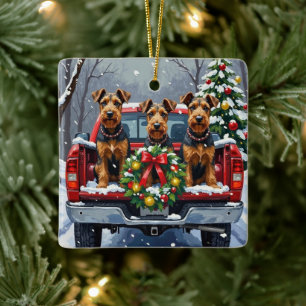 Airedale Terrier Weihnachten Rotes Lastwagen Ferie Keramikornament