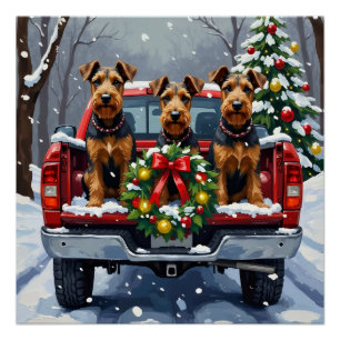 Airedale Terrier Weihnachten Rotes Lastwagen Ferie Poster
