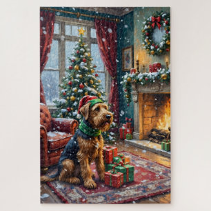 Airedale Terrier Weihnachten viktorianisches Wohnz