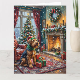Airedale Terrier Weihnachten viktorianisches Wohnz Karte