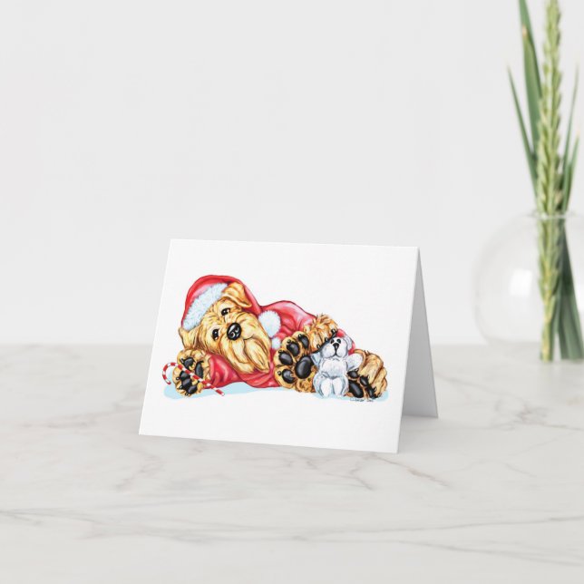 Airedale-Terrier-Weihnachten wartete Sankt Feiertagskarte (Vorderseite)