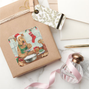 Airedale Terrier Weihnachtsbäckerei: Festliches We Quadratischer Aufkleber