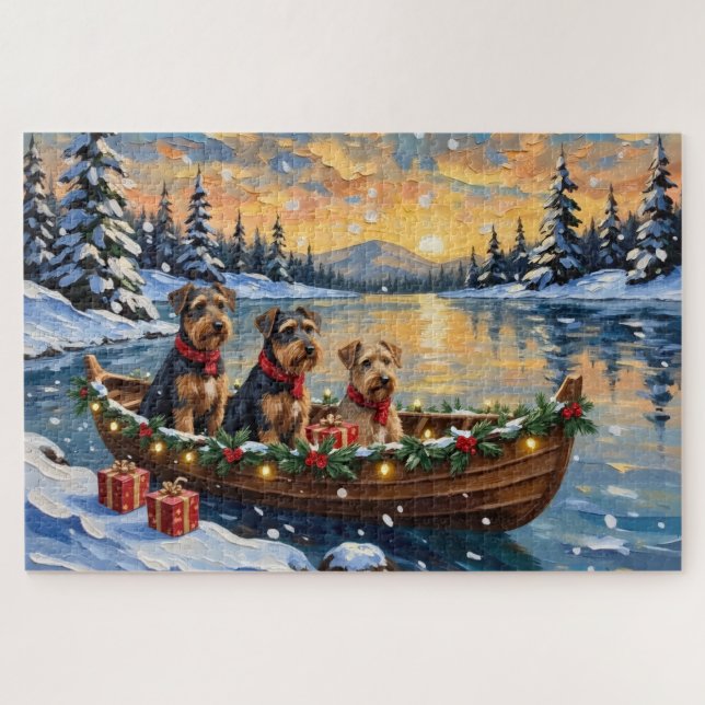 Airedale Terrier Weihnachtsboot Urlaub (Horizontal)