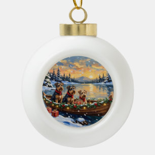 Airedale Terrier Weihnachtsboot Urlaub Keramik Kugel-Ornament