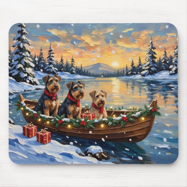 Airedale Terrier Weihnachtsboot Urlaub Mousepad (Vorne)