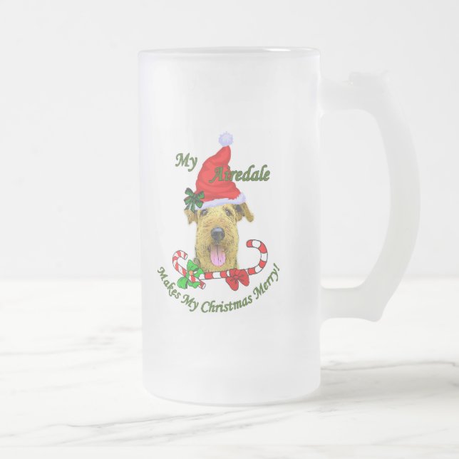 Airedale Terrier Weihnachtsgeschenke Mattglas Bierglas (Rechts)