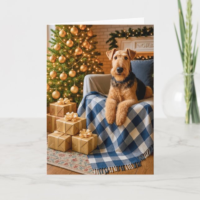 Airedale Terrier Weihnachtskarte Feiertagskarte (Vorderseite)