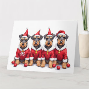Airedale Terrier Weihnachtskleid Santa Hut Karte