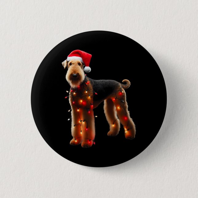 Airedale Terrier Weihnachtsmannmütze WeihnachtsLIC Button (Vorderseite)