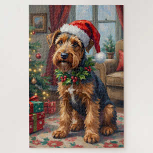 Airedale Terrier Weihnachtsmannmütze Weihnachtsspa