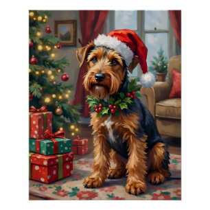Airedale Terrier Weihnachtsmannmütze Weihnachtsspa Poster