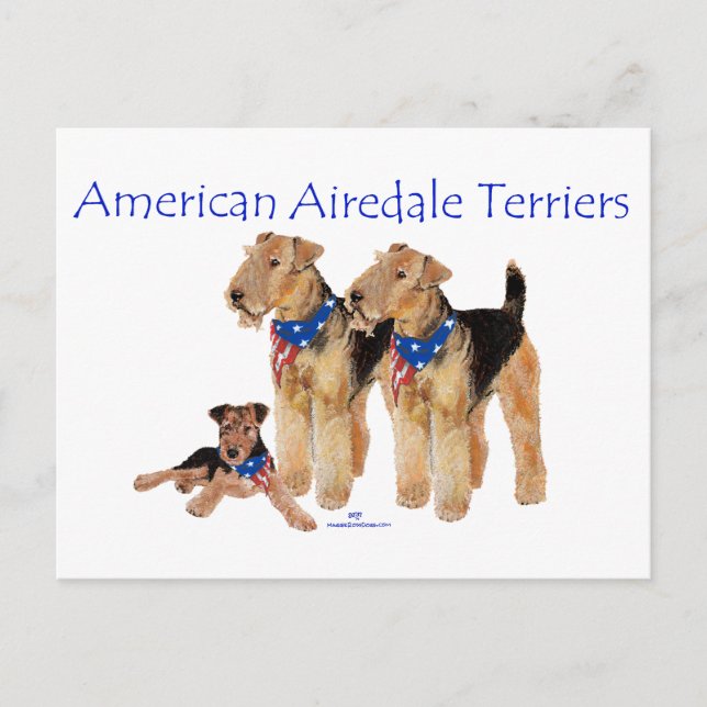 Airedale Terriers American Flag Postkarte (Vorderseite)