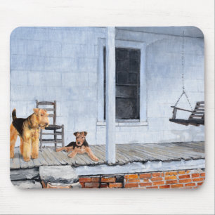 Airedale Terriers auf der Veranda Mousepad