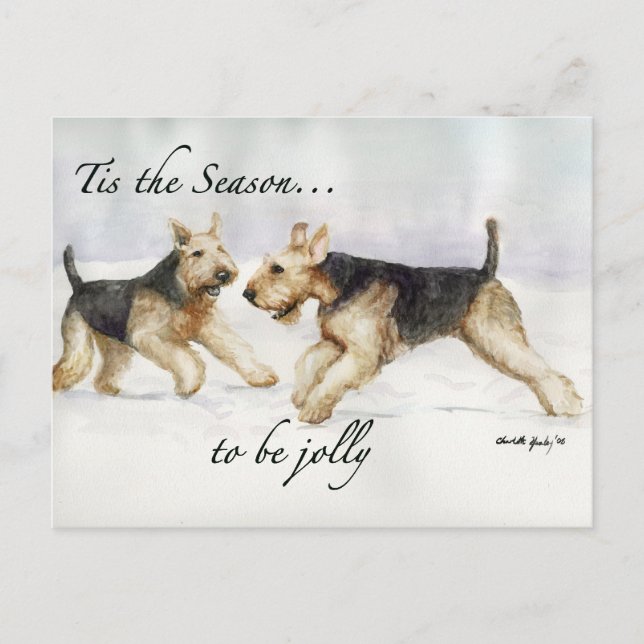 Airedale Tis the Seson art carte postale (Devant)