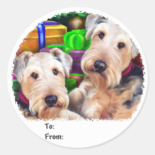Airedale Weihnachten Jetzt Geschenktasten öffnen Runder Aufkleber
