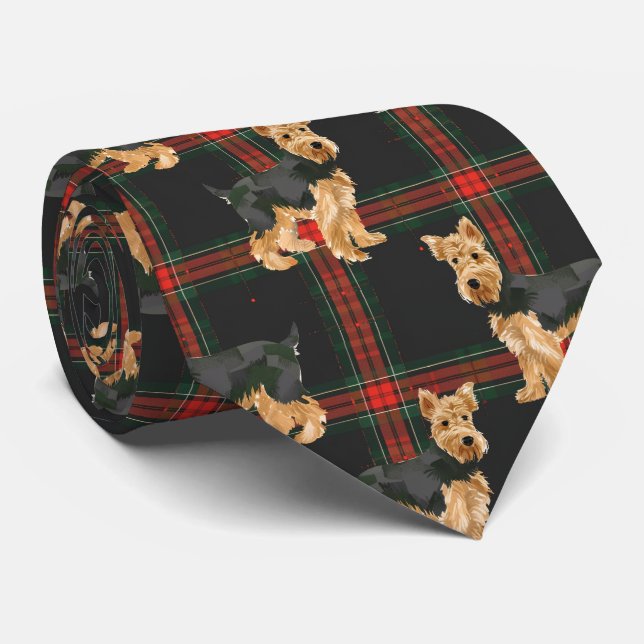 Airedale Weihnachten Kariertes Muster Red Green Krawatte (Gerollt)