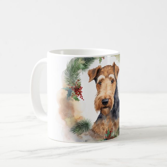 Airedale Weihnachtsfest Kaffeetasse (Vorderseite Links)