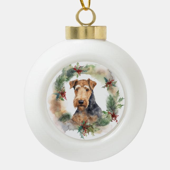 Airedale Weihnachtsfest Keramik Kugel-Ornament (Vorderseite)