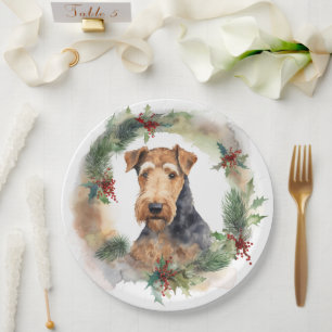 Airedale Weihnachtsfest Pappteller