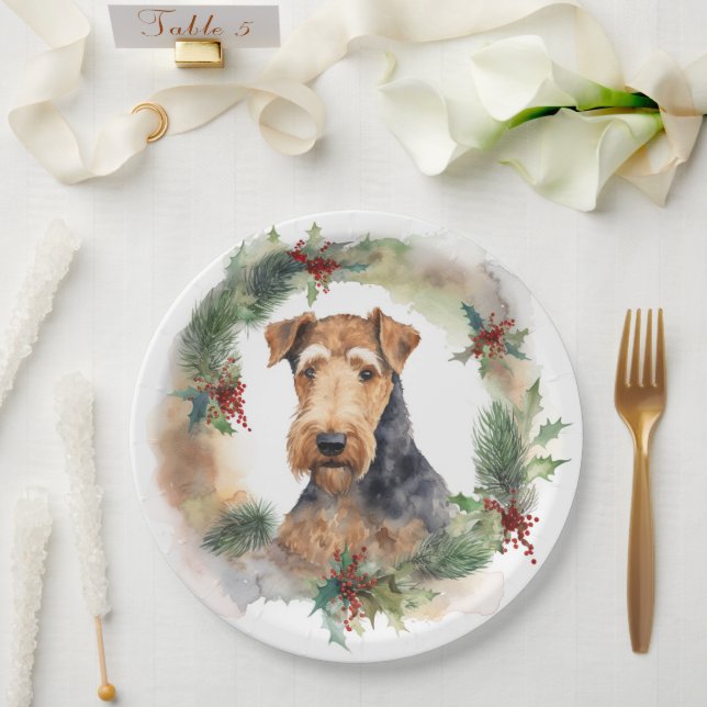 Airedale Weihnachtsfest Pappteller (Hochzeit)
