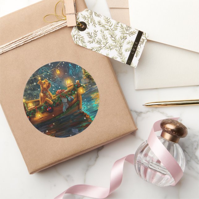 Airedale Weihnachtsfest Reise Runder Aufkleber (Schenken)