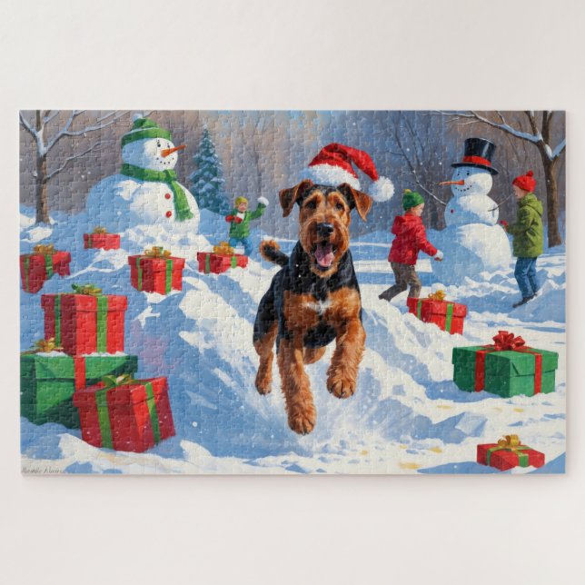 Airedale Weihnachtsfest Schneeszene (Horizontal)