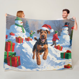Airedale-Weihnachtsfest-Schneeszene Fleecedecke