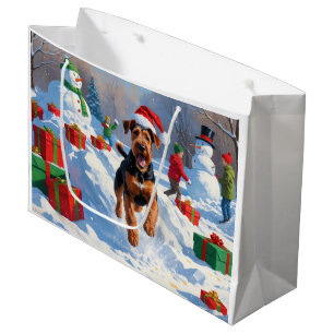 Airedale-Weihnachtsfest-Schneeszene Große Geschenktüte
