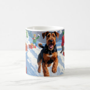 Airedale-Weihnachtsfest-Schneeszene Kaffeetasse