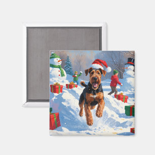 Airedale Weihnachtsfest Schneeszene Magnet