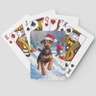 Airedale Weihnachtsfest Schneeszene Spielkarten