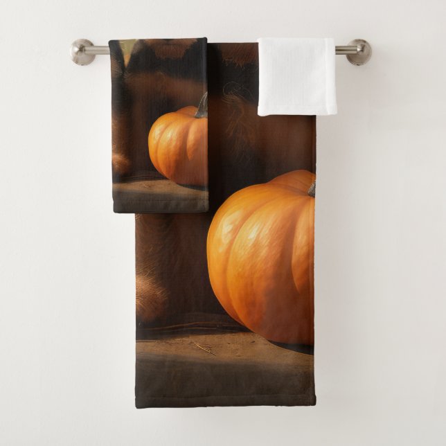 Airedale Welpe Herbst Kürbis Badhandtuch Set (Insitu)