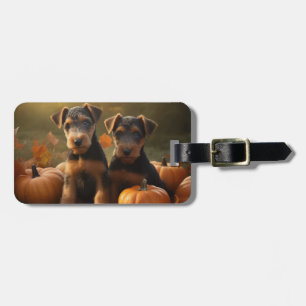 Airedale Welpe Herbst Kürbis Gepäckanhänger