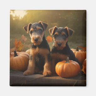 Airedale Welpe Herbstvergnügen Kürbis Magnet