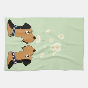 Airedales und Gänseblümchen Küchentuch