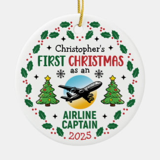 Airline Captain First Christmas Pilot Personalized Keramik Ornament