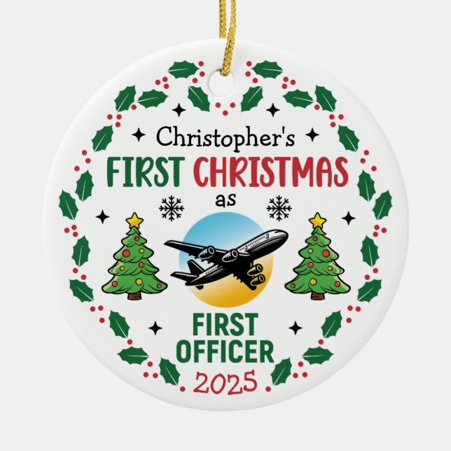 Airline First Officer Personalized Pilot Christmas Keramik Ornament (Vorne)