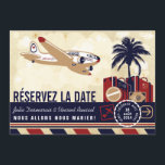 Airline Mariage de Destination Réservez la Date Einladung<br><div class="desc">Une carte postale inspirée Vintag gagner la date pour un mariage sur le thème du voyage. Montré dans des tons de bleu marine,  rouge foncé,  blanc et brun clair. Personnaliser avec vos noms,  date de mariage et de destination de mariage!</div>